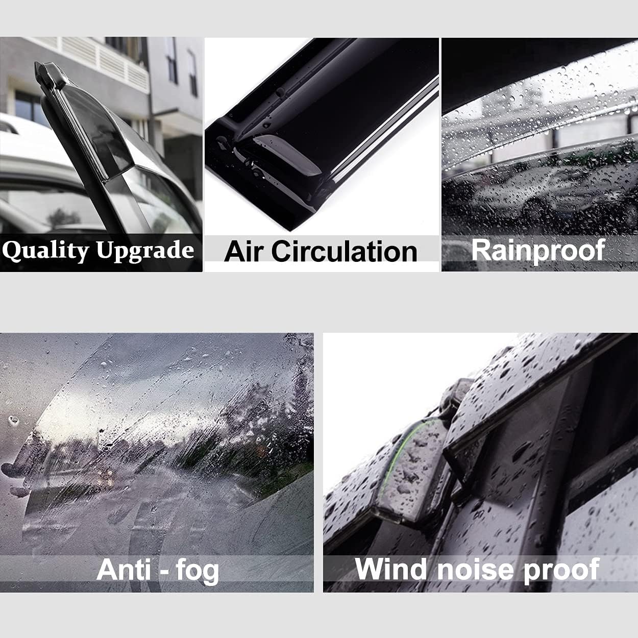 Side Window Wind Deflector, 2pcs Outside Mount Style Tape-On Dark Smoke Rain Guards Set, Window Visor Compatible with 1992-1995 Honda Civic 2-Door Coupe 2-Door Hatchback Only 92235