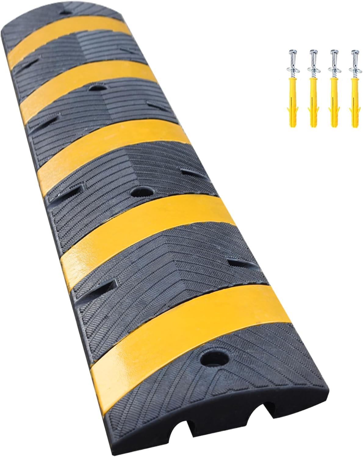 Orangestar 6Ft Rubber Speed Bump, 2 Channel Heavy Duty Speed Hump Cable Protector Ramp with 8 Bolts for Asphalt Concrete Driveway Gravel 72x11.8x1.8 inch(L x W x H) 1-Pack