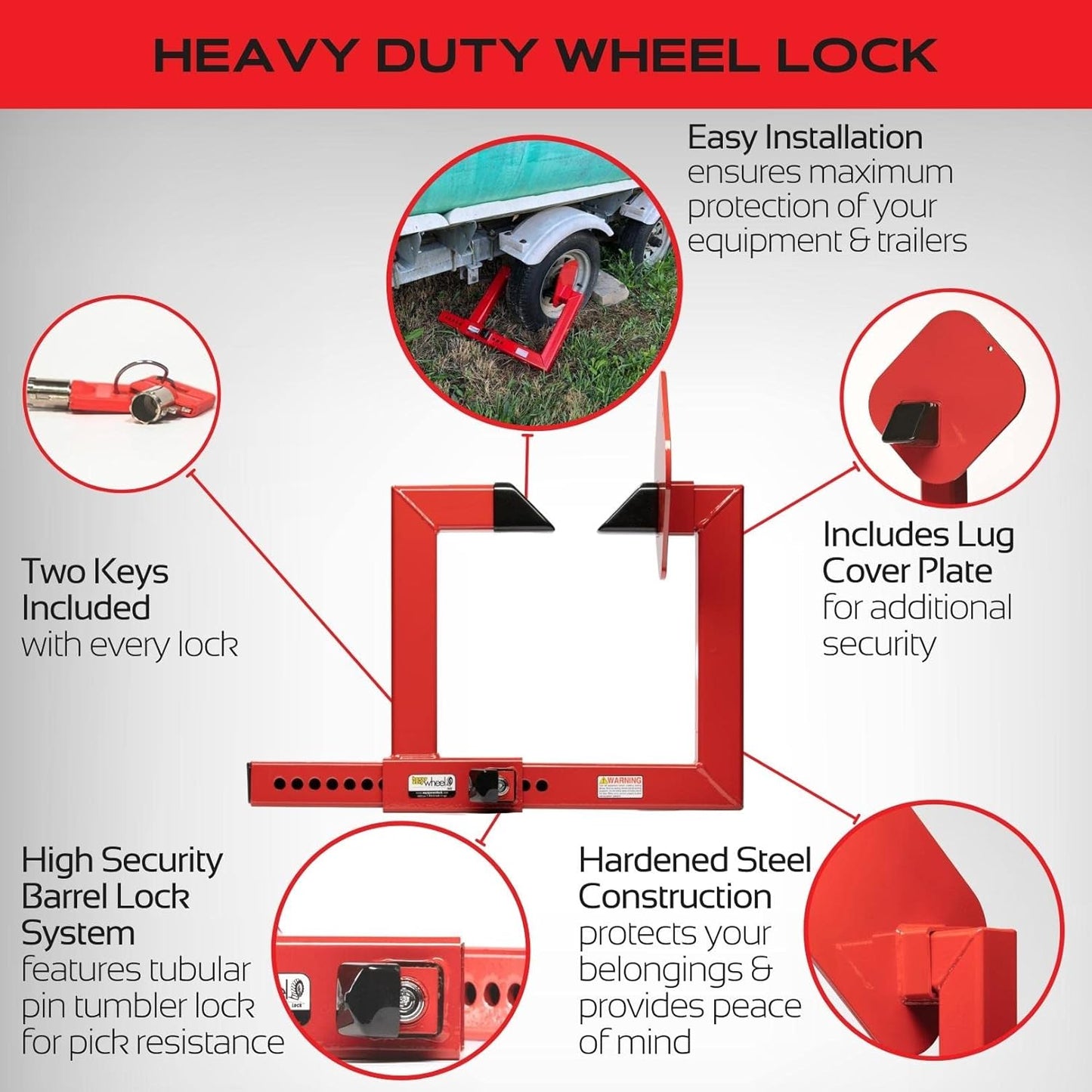 Equipment Lock Heavy Duty Wheel Lock - Powder Coated Steel Car Boot - Trailer Wheel Lock, Anti Theft Tire Boot for Wheels up to 20-1/2" Wide (Keyed Alike)