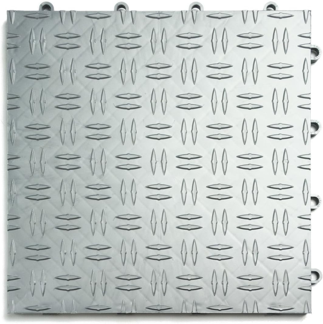 Big Floors GarageTrac Diamond, Interlocking Non-Slip Garage Flooring Tile, Durable, Modular, Heavy-Duty Copolymer, Easy Install (Alloy, 12 Pack of 12 x 12" Tiles)