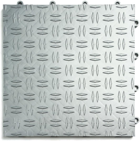 Big Floors GarageTrac Diamond, Interlocking Non-Slip Garage Flooring Tile, Durable, Modular, Heavy-Duty Copolymer, Easy Install (Alloy, 12 Pack of 12 x 12" Tiles)