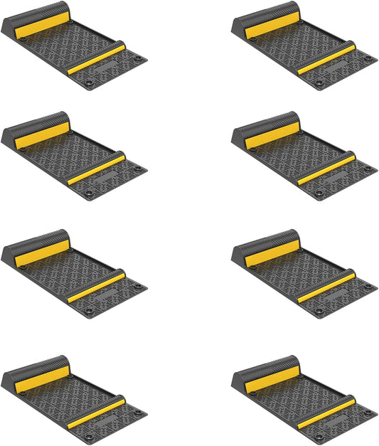 8 Pack Parking Mats for Garage Floors,21.6" X11.4" Durable Rubber Car Parking Guide Mat-Wheel Stopper with Reflective Yellow Strips,Garage Floor Stop Aid for Cars, Trucks, Indoor/Outdoor,Black