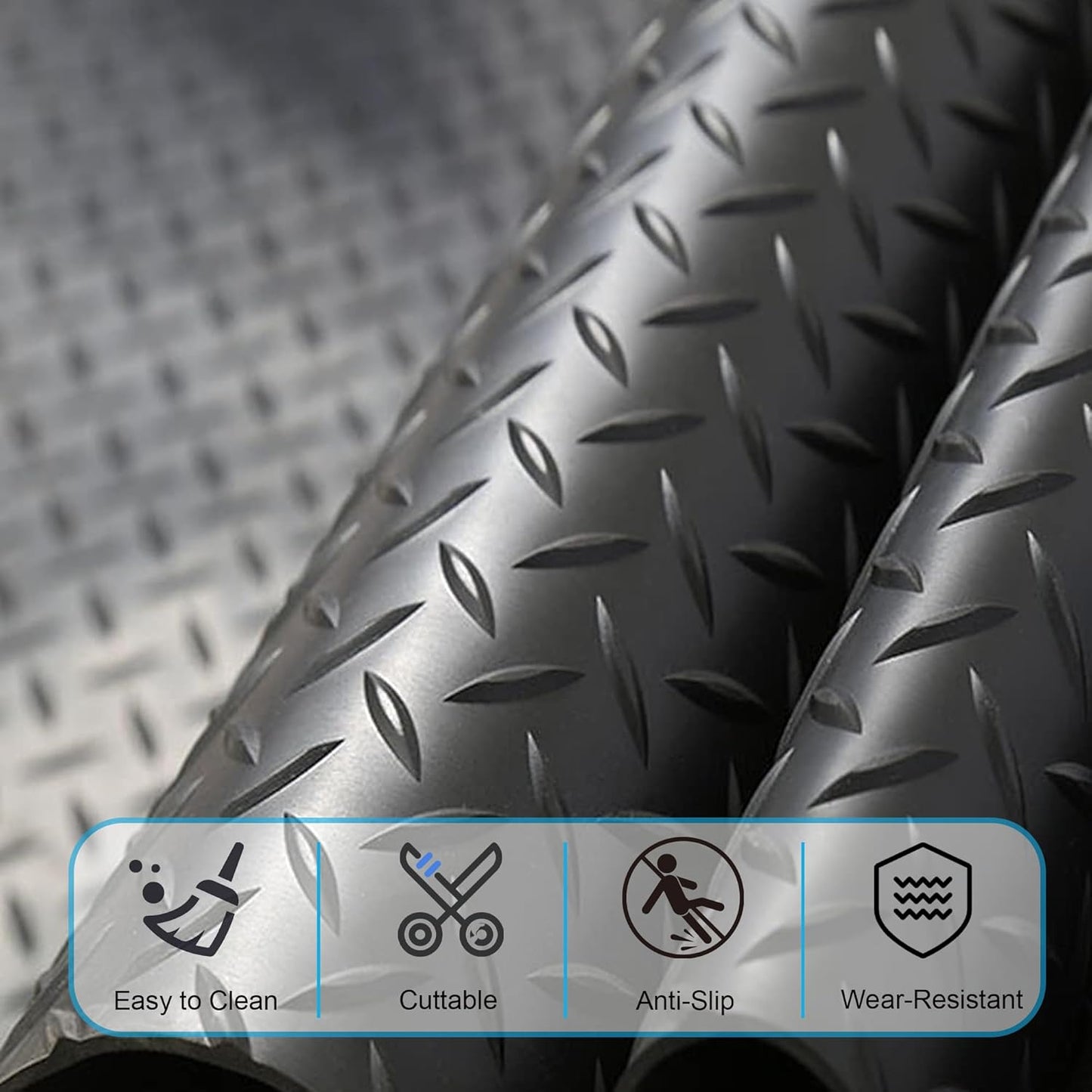 OrangeStar 4 x 6 Ft Garage Floor Mat, Diamond Plate PVC Garage Flooring Roll for Under Car, Heavy Duty Parking Mats, Black