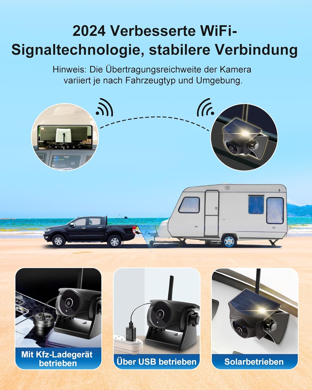 1080P Solar Wireless Backup Camera - Magnetic Hitch Rear Front Camera with Night Vision, 365-Day Standby, Waterproof, Rechargeable Battery for Horse Trailer RV Truck Car for Phone Pad Android