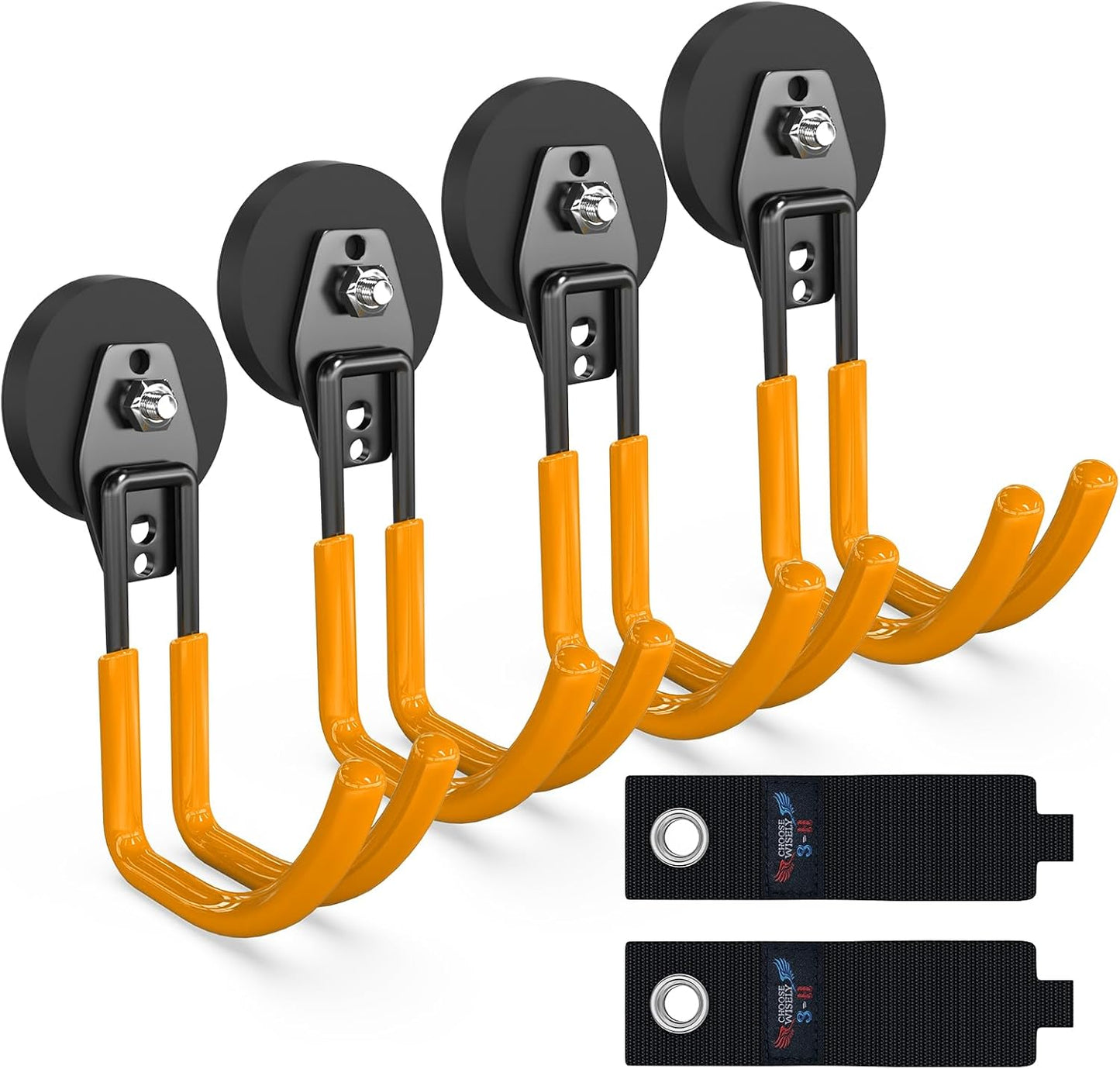 3-H Heavy Duty Magnet Garage Hooks 4 Pack, J Shape Strong Magnetic Hooks for Hanging Cordless Power Drill, Utility Magnetic Tool Holder for Metal Cabinet, Steel Pegboard, Toolbox, Garage(Orange)