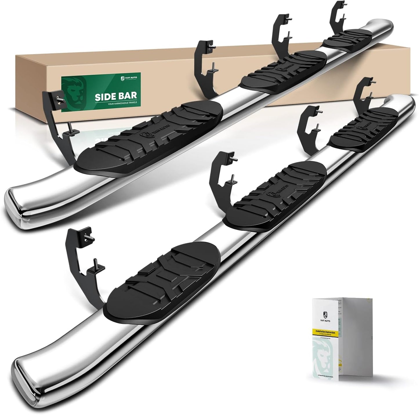 YHTAUTO 5 Inch Running Boards Side Step Bars Fit for 2019-2024 Chevy Silverado & GMC Sierra 1500/2500 HD/3500 HD - Crew Cab (6.5' Standard Bed Only), 304 Stainless Steel Oval Bent Truck Step Rails