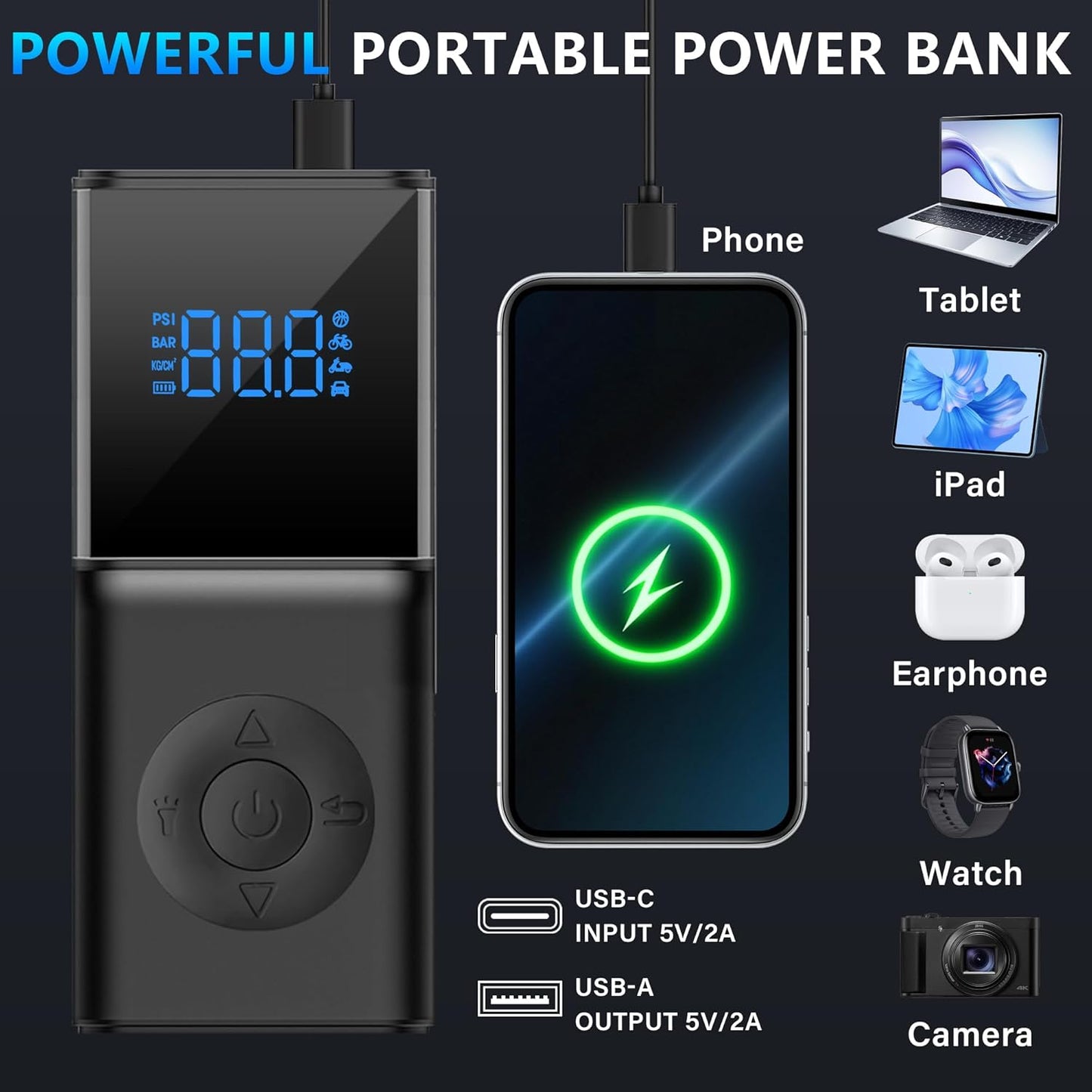 Car Jump Starter, 3000A Car Battery Jump Starter Pack for Up to 9.0L Gas and 7.0L Diesel Engines, 12V Auto Battery Booster, Portable Jump Box with LED Light & Jumper Cable (Black)