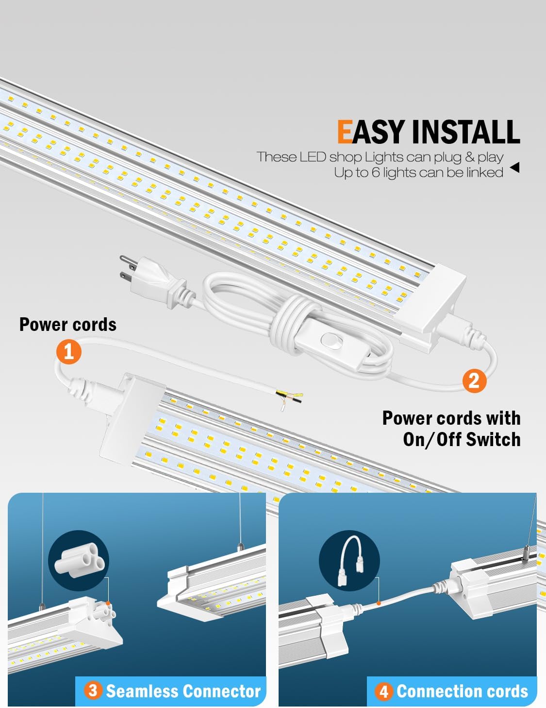 Upgrade Hanging | Surface Mount 4' Led Shop Lights for Workshop 4FT 10pack, Super Bright 10000LM 5000K 60W Linkable 4FT Led Shop Light for Workshop Garage Factory Warehouse Shop Workbench