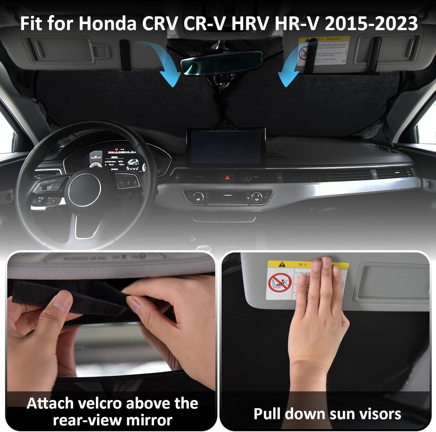 Sunshade for Honda CRV 2017-2022 Sun Shade Fit HR-V CR-V LX EX EX-L, Sport Hybrid, Sport Touring Hybrid SUV Accessories Front Window Shield Sun Visor Protector Foldable Windshield Cover Block UV Rays