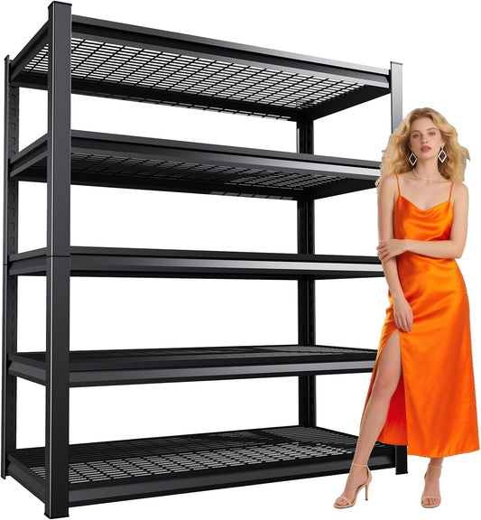 Large Garage Shelving, 5-Tier Garage Storage Shelves 3000LBS Heavy Duty Shelving Unit, Adjustable Steel Metal Shelving, Wire Shelves for Garag, Utility Rack Shelf for Basement, 72”H×59”W×19.7”D
