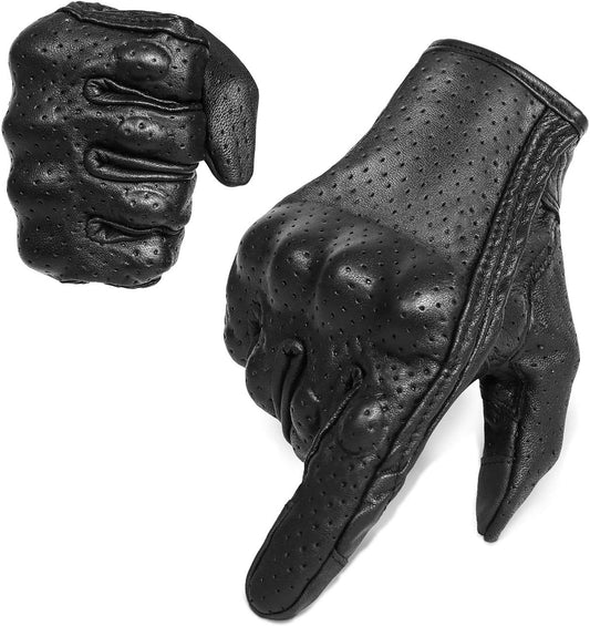 Superbike Full Finger Goat Skin Leather Touch Screen Motorcycle Gloves Men/Women S,M,L,XL,XXL (Perforated, L)