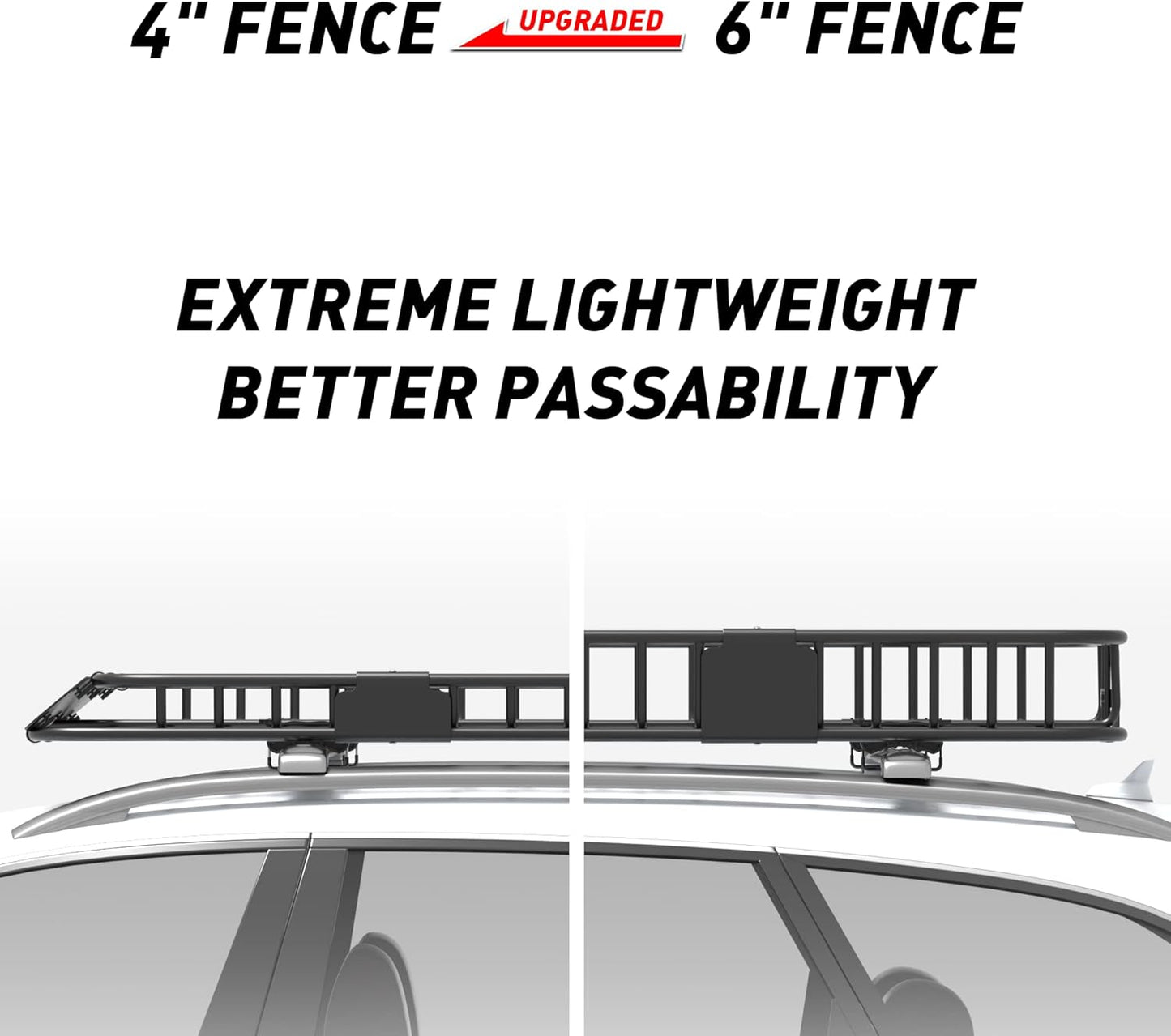 Wildroad Roof Rack Cargo Basket, Upgraded 4” Fence Wide Car Roof Basket, 64"x 50"x 4" Universal Car Top Carrier Basket with Super Duty Bungee Cargo Net and Ratchet Straps Fits for SUV Truck Cars