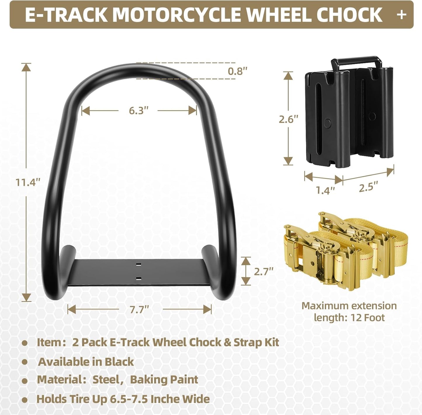2 Pack E-Track Wheel Chock & Strap Kit|E Track Motorcycle Wheel Chock for Trailers for etrack system|E-Track Accessories for Enclosed Trailer- Supports Tire dirt bike, motorcycle for Garages and Trail