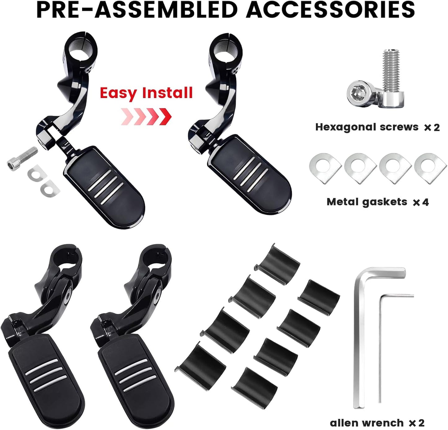 1.25" 32MM Motorcycle Adjustable Highway Pegs for Harley Davidson Touring Road King Road Glide Street Glide Electra Glide Dyna Sportster Softail 1 1/4" Crash Bar Highway Foot Pegs, Black