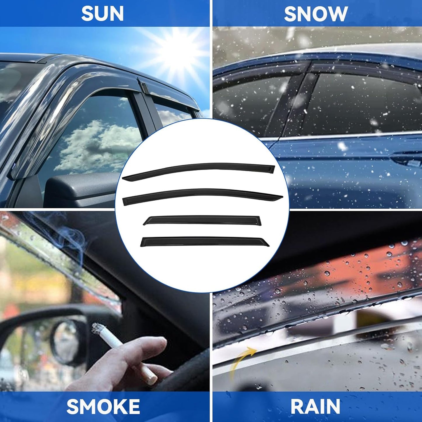 4pcs Window Visors Compatible with 2015-2024 Edge Front+Rear Smoke Tint Window Sun/Rain Guard Outside Mount Tape-On Vent