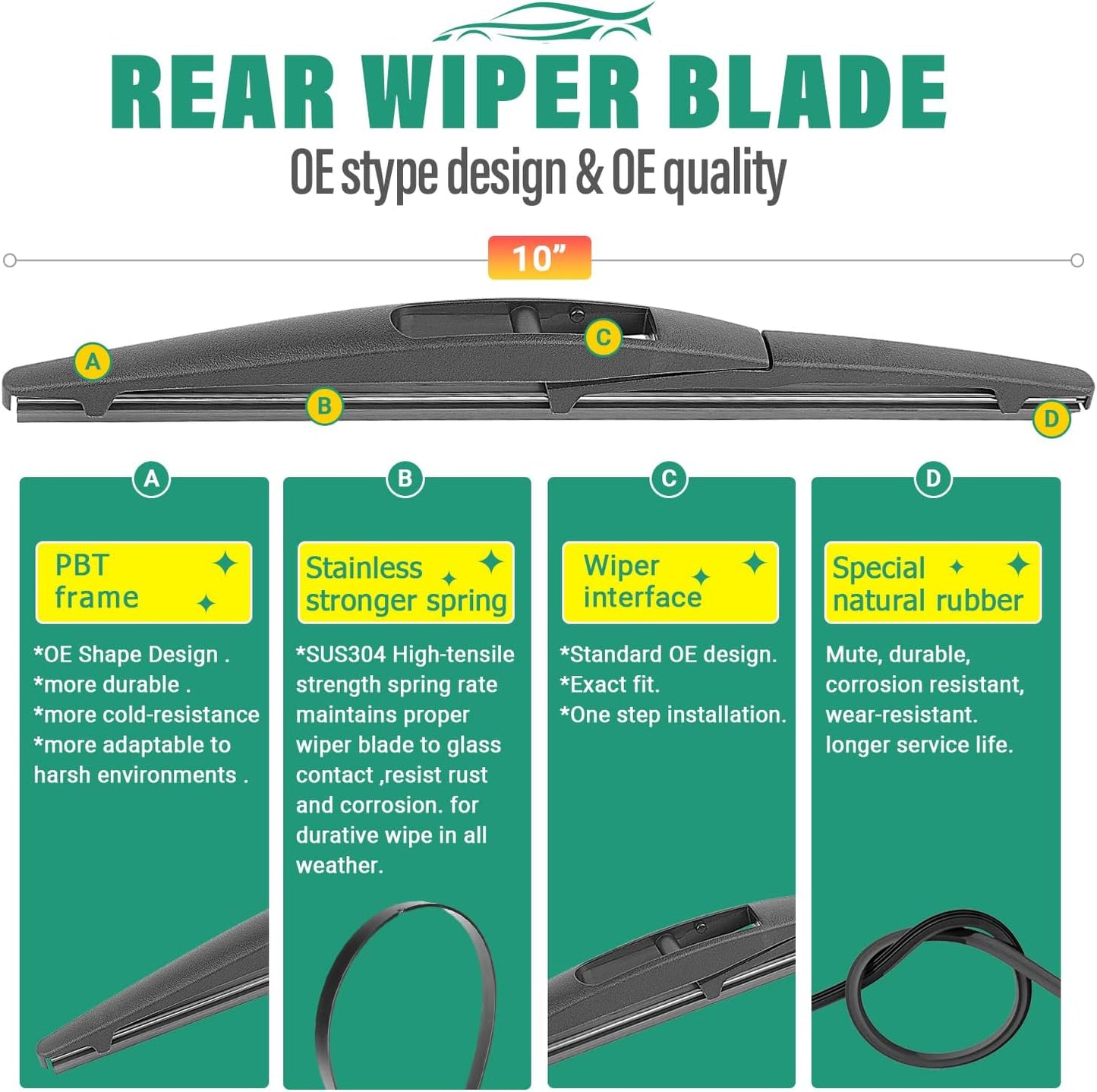 26" 15" 10" Windshield Wiper Blades Replacement for Mazda CX50 CX-50 2023 2024 2025 Premium All Weather Front Rear Wipers Set - OEM Quality (Pack of 3)