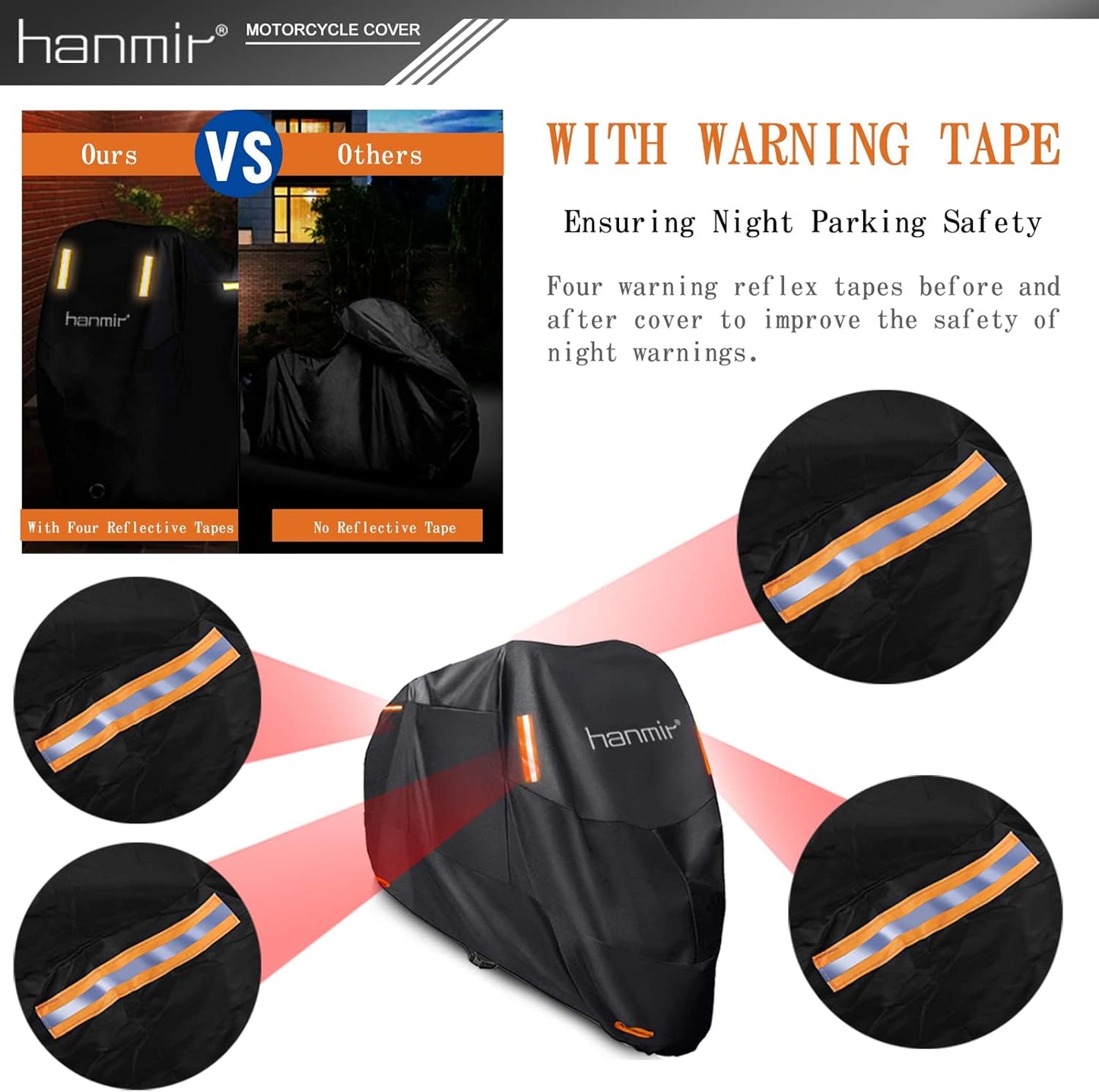 Motorcycle Cover,Motorbike Cover All Season Universal Weather Waterproof Outdoor UV Protection with 4 Reflective Strips & Storage Bag,4XL Motorcycles Vehicle Cover