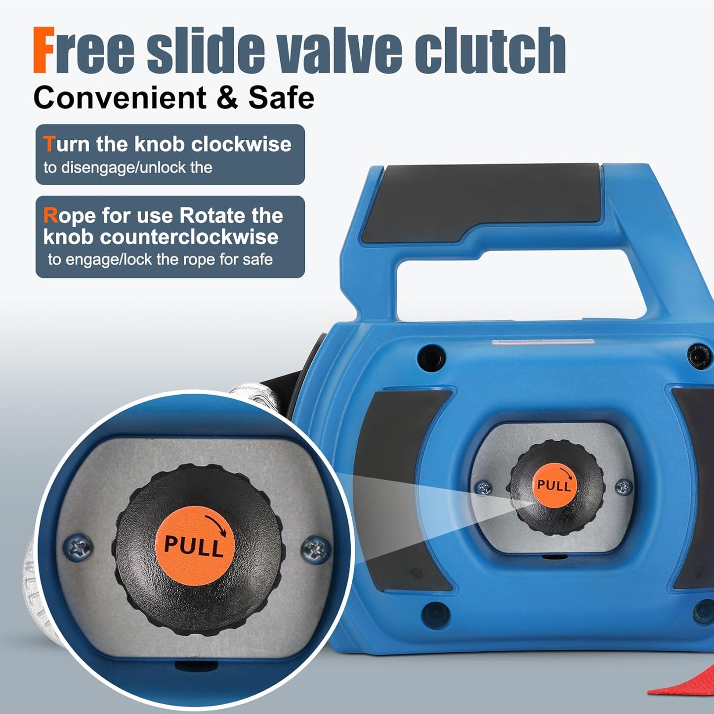 Portable Drill Winch of 1000 LB, Red Handheld Drill Winch with 40 Foot Synthetic Rope, Rotate The Hook 360 Degrees, for Lifting & Dragging (Blue)