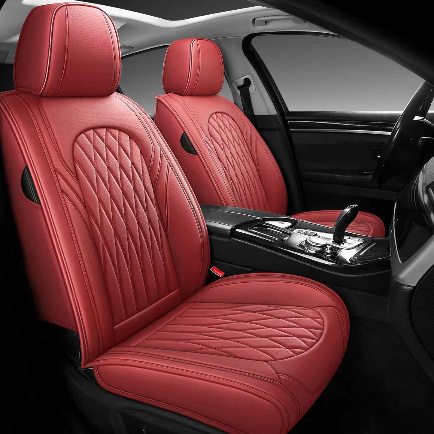 WELLDO Car Seat Covers Front Seats, Leather Seat Covers for Cars, Front Car Seat Protector Waterproof, Non-Slip Car Interior Covers Universal Automotive Seat Covers for Most Vehicle, Burgundy