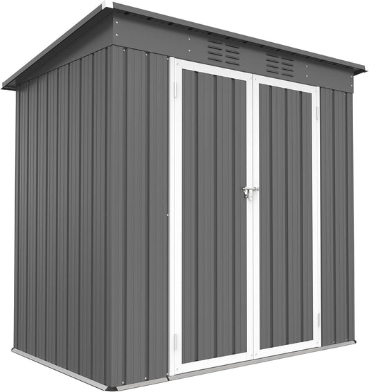 6' x 4' Outdoor Metal Storage Shed, Galvanized Steel Tool Garden Shed, for Patio Backyard Lawn Garden (6x4 Ft Grey)