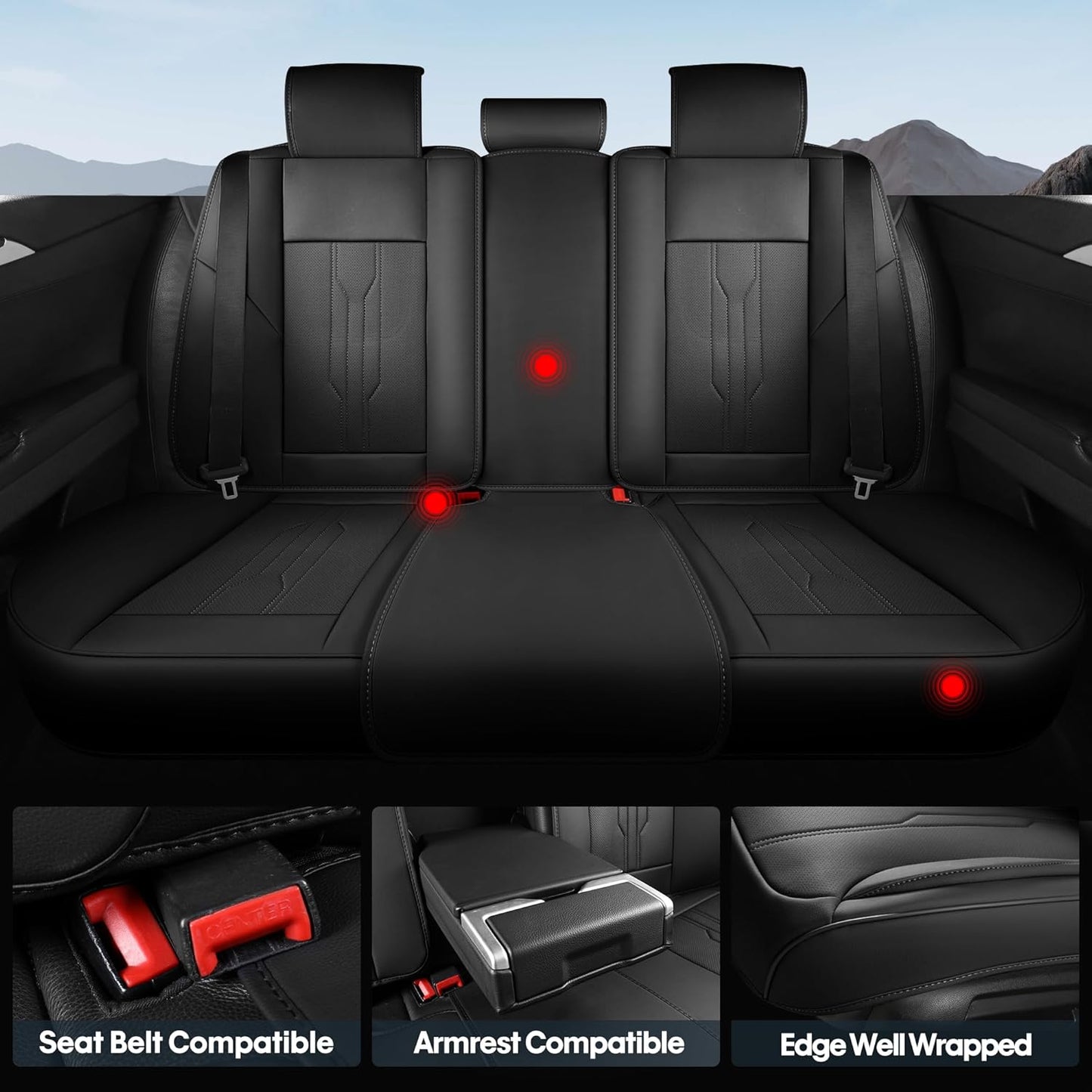 AOOG Car Seat Covers Full Set, Leather Seat Covers for Car, Waterproof Car Seat Protector with Lumbar Support, Automotive Seat Covers Universal Fit for Most Cars SUV Trucks (Full Set, Black)