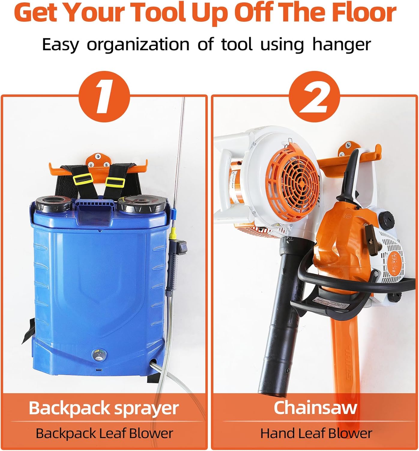 Backpack Leaf Blower Hanger, 2 Pack Backpack Sprayer Wall Mount, Heary Duty Chainsaw Wall Mount Stand Accessories Garage Organization Storage