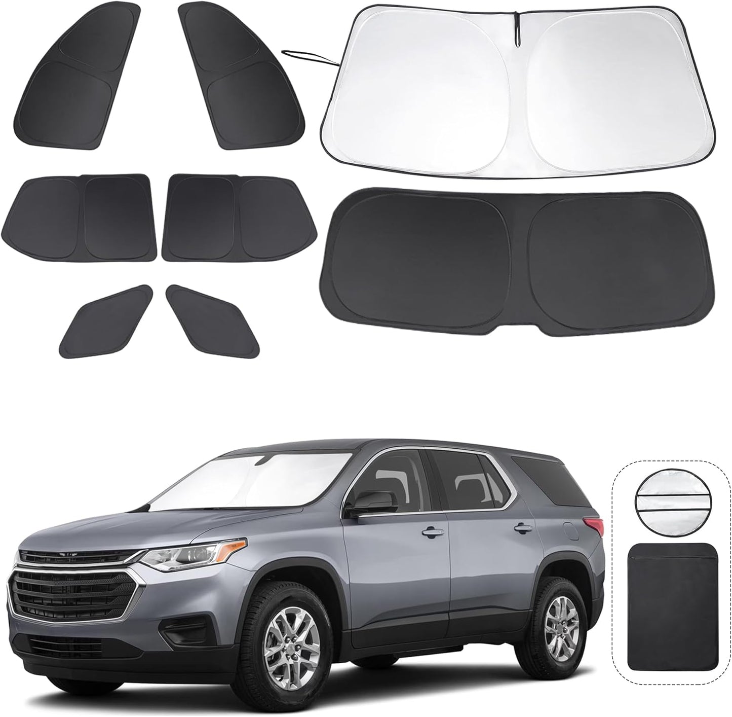 TINGLU Window Shades for Chevrolet/Chevy Traverse 2018-2023 Accessories Car Side Full Windows Rear Triangular Windshield Sun Shade Sun UV Rays & Privacy Protection for Camping,Napping&Relaxing 8PCS