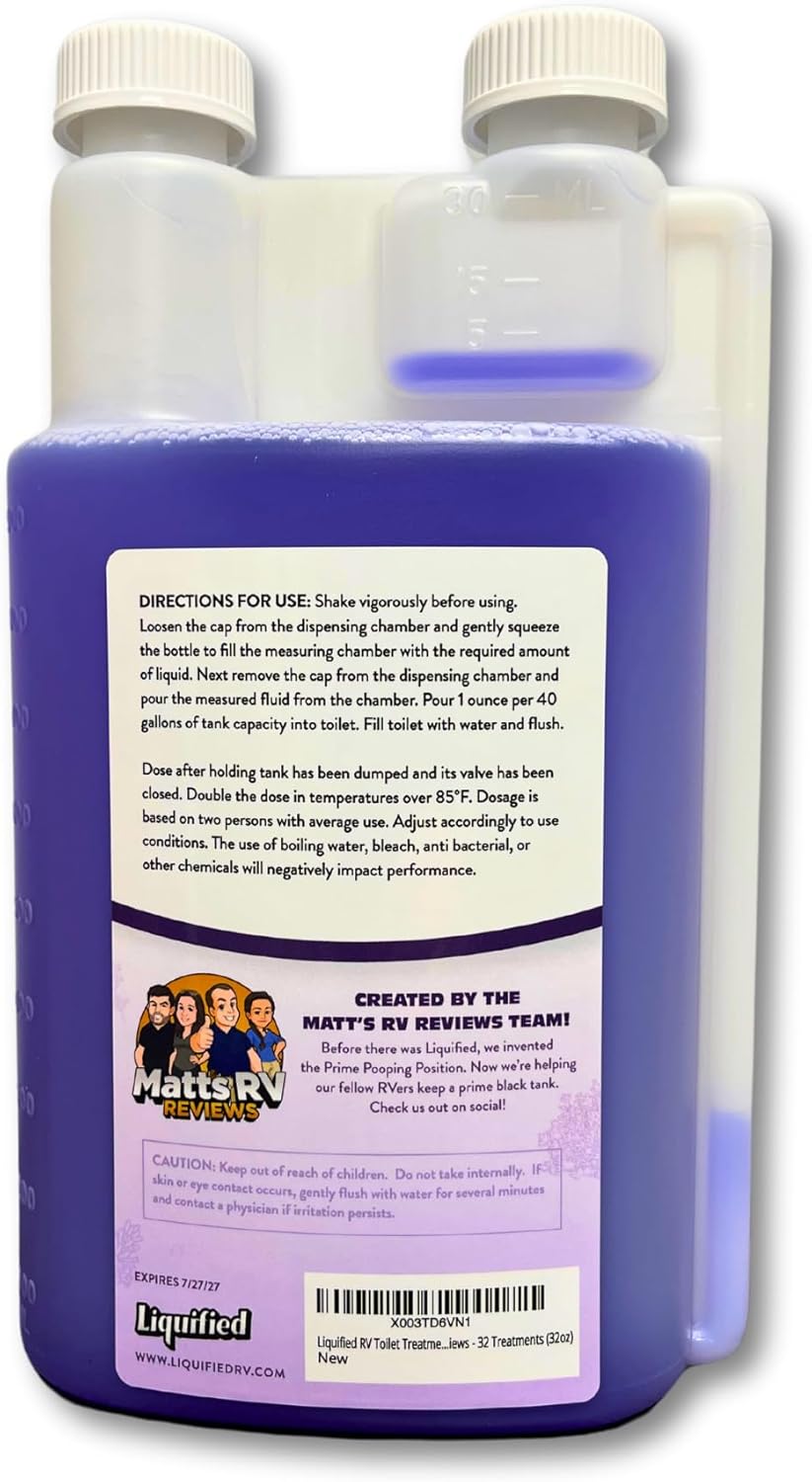 Liquified RV Toilet Treatment - Black Holding Tank Digester - Odor Eliminator - Lavender Scent - Matts RV Reviews (Lavender, 32oz)