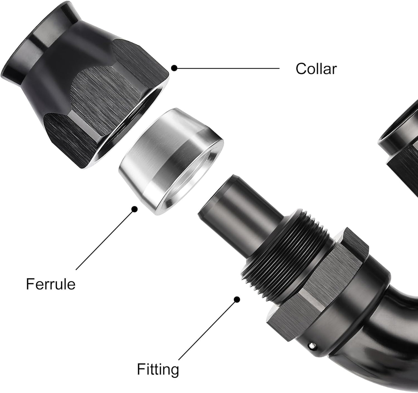 EVIL ENERGY 10AN 180 Degree PTFE One Piece Full Flow End Hose Fitting Aluminum Black