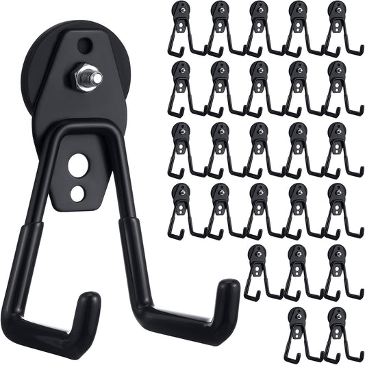 Landhoow Large Magnetic Hooks Heavy Duty Garage Magnet Hooks Strong Storage Utility Magnetic Hangers with Anti Slip Rubber Coating for Indoor and Outdoor Hanging(Black,26 Pcs)