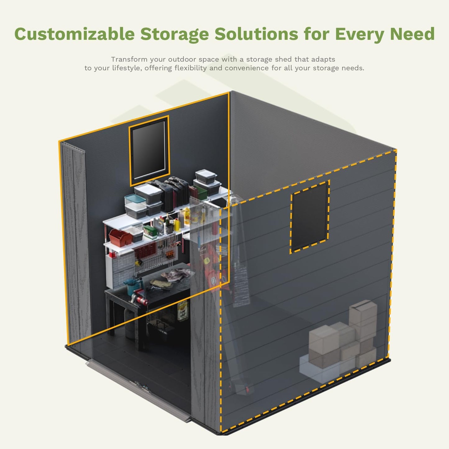 Patiowell 6 x 6 FT Plastic Outdoor Storage Shed with Floor, Resin Outside Tool Shed with Two Windows and Lockable Door for Garden, Backyard, Tool Storage Use, Easy to Install, Dark Grey