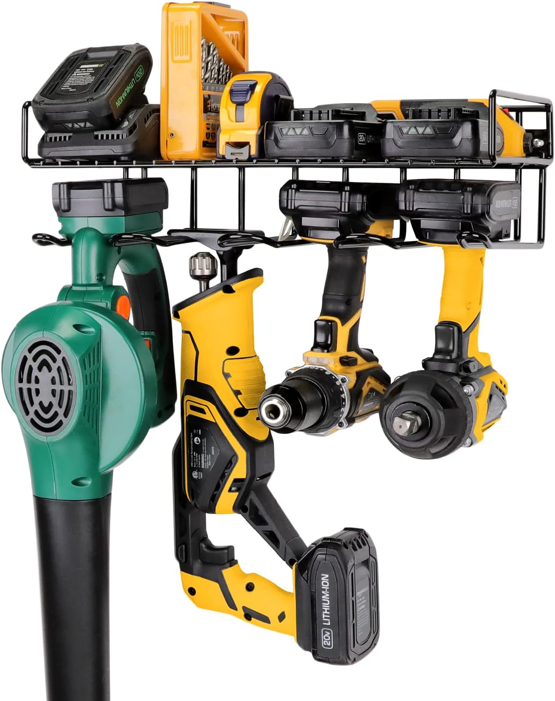 UNITEDPOWER Wall Mounted Power Tool Organizer Holder, Heavy Duty Utility Storage Rack With Shelf for Battery Powered Hand Tools, Workshop, Shed, Garage, Home