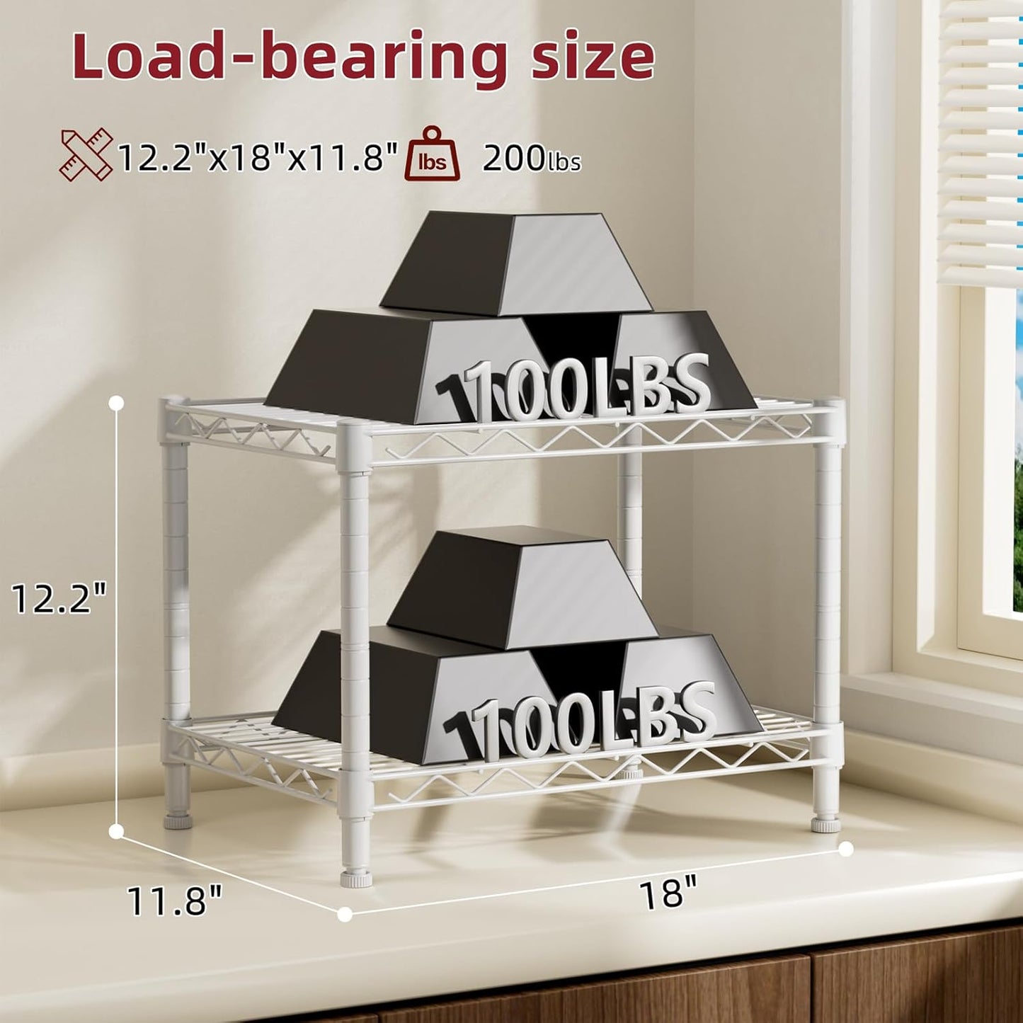 SINGAYE 2 Small Wire Shelves Garage Pantry Close Home Organizers and Storage Bathroom Shelf Laundry Room Organization Adjustable Book Metal Shelving Unit