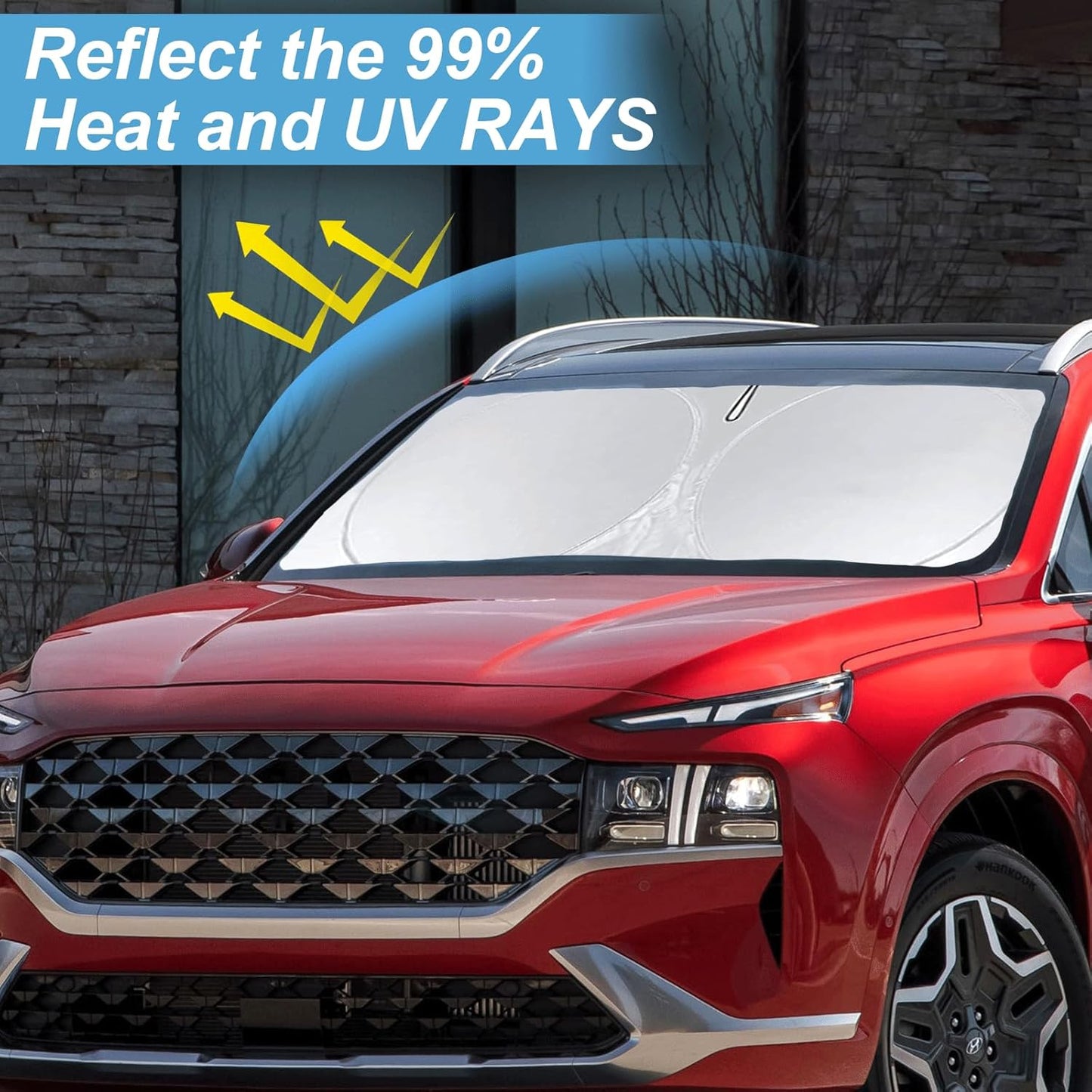 Custom Sunshade for Santa Fe Windshield Sun Shade for 2026 2025-2019 Hyundai Santa Fe, SE, SEL, SEL Plus, Limited, Ultimate Accessories Heat Insulation Cooling Front Window Cover for Windshield