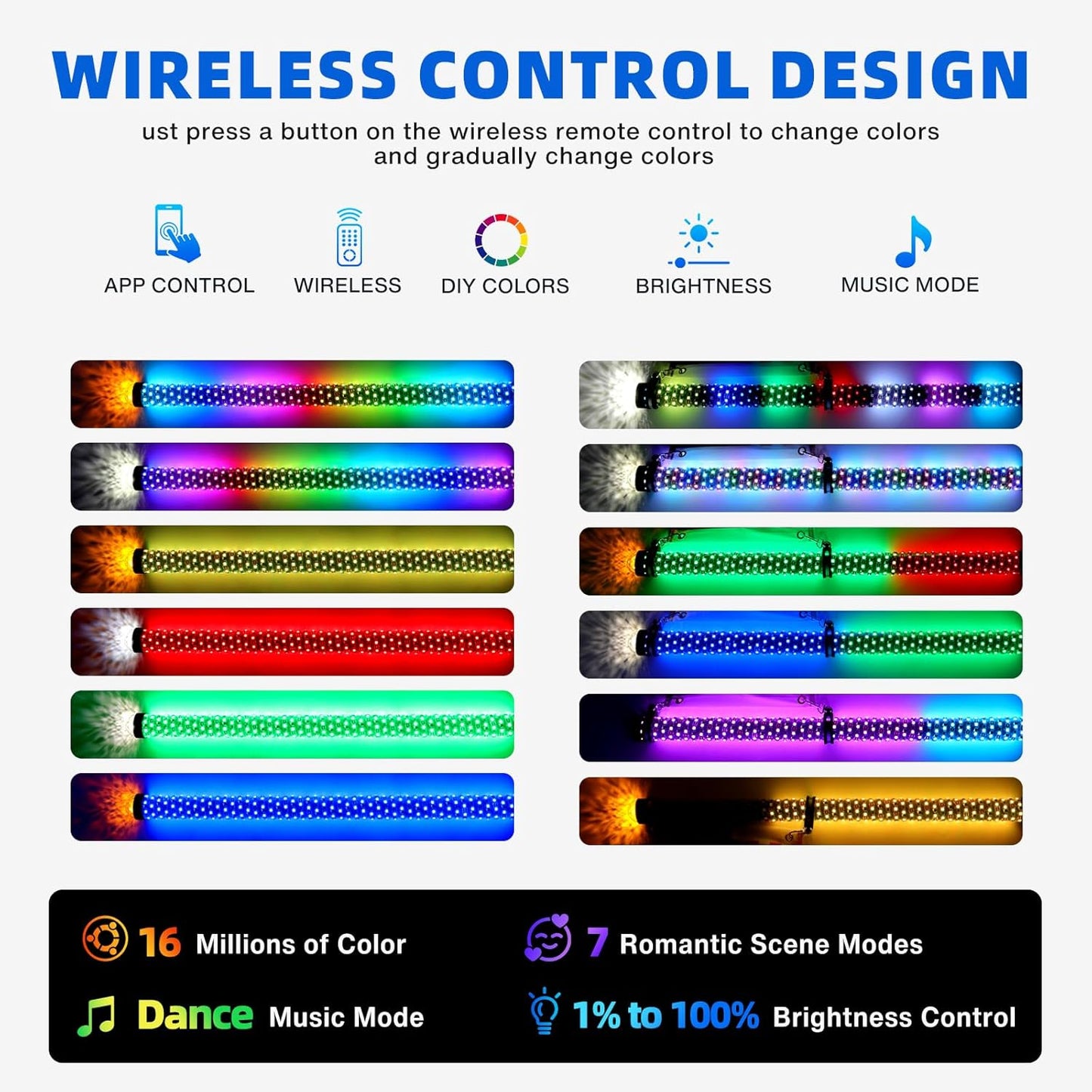 2Pack 2FT Fat Whip Lights,LED Whip Lights with Strobe Light Spiral RGB Chasing Lighted Antenna Whips W/App & Remote Control Music Whip Light for UTV ATV RZR Polaris SXS Can-Am X3 Off-Road Truck