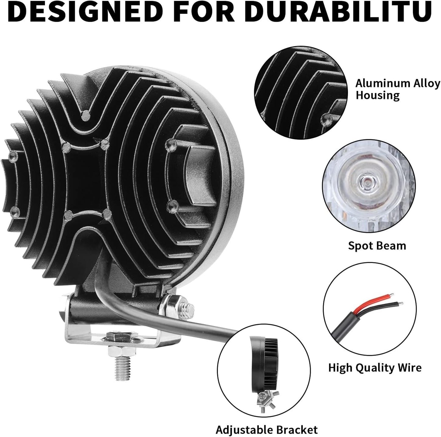 27W Spot Red Round Work LED Light Fog Offroad Off Road Lights Driving Lamp Waterproof for Hunting Pickup UTV Truck Car Boat SUV Boat 4WD ATV 12V 24V 4x4 Tractor Motorcycle（2pcs）