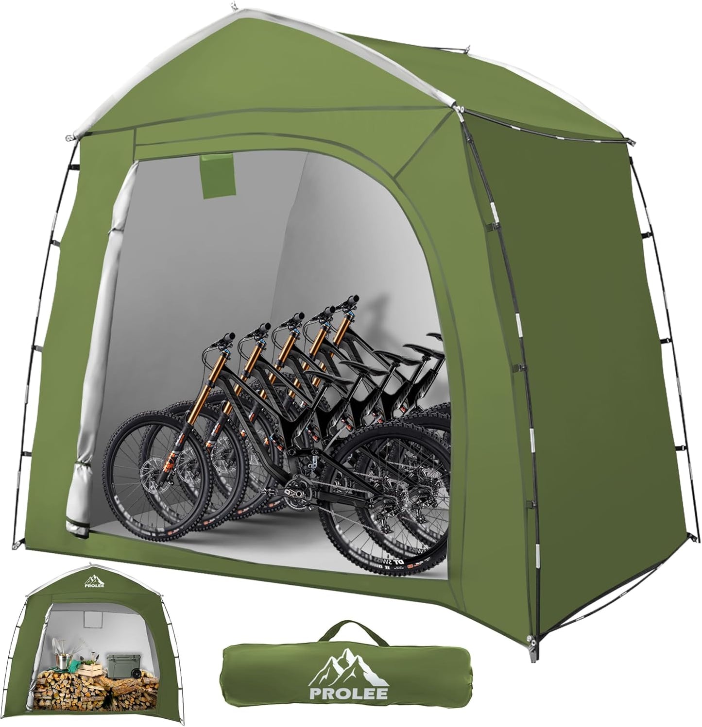 Bike Storage 7.3 x 5ft, Outside Storage Waterproof Oxford Fabric for 4 Bikes, Bike Shed, Garden Sheds & Outdoor Storage (Arch Green - XXL for 4-5 Bikes)