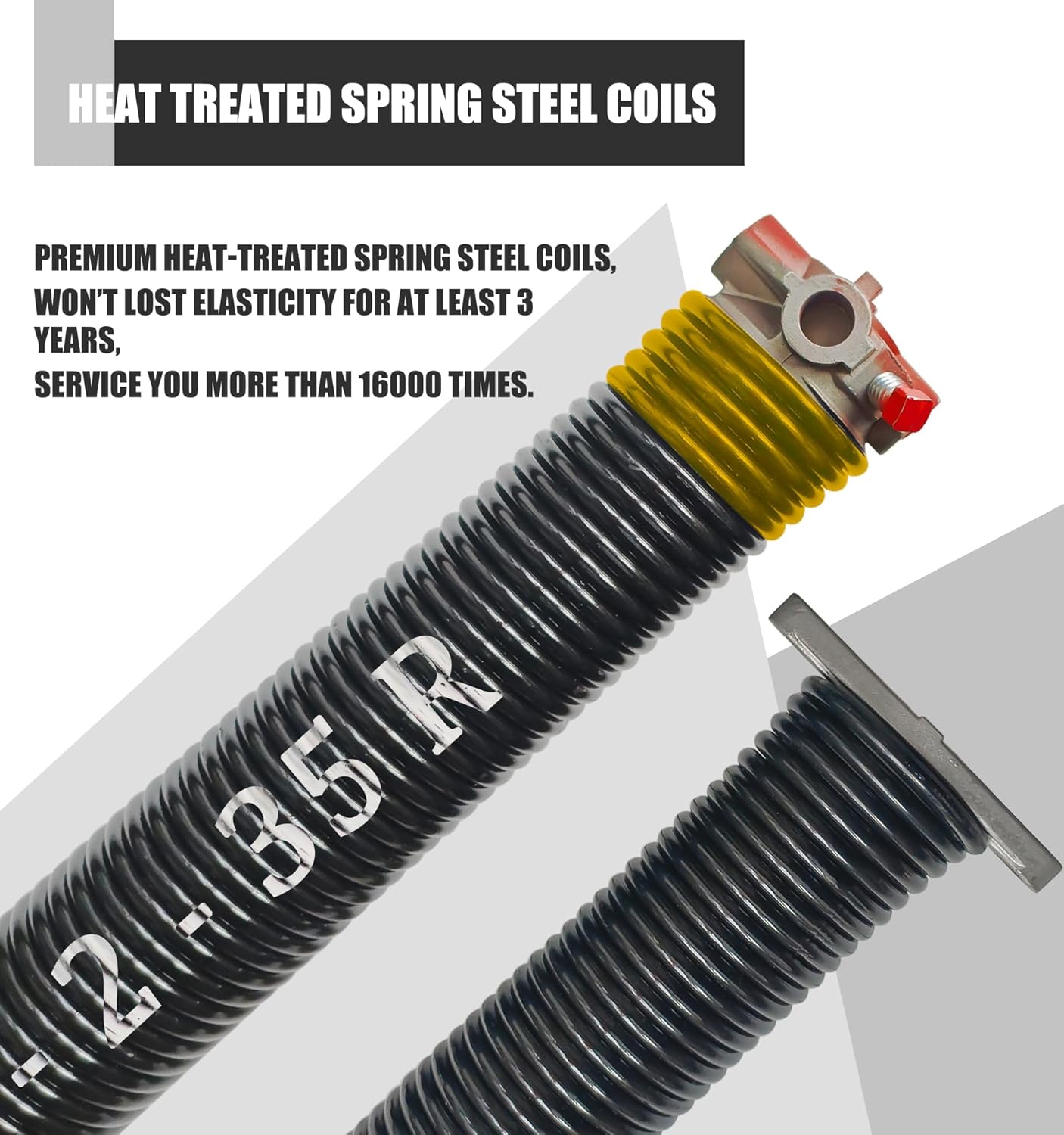 Garage Door Torsion Spring Set, Pair of 2" Electrophoresis Coated Garage Door Spring Replacement with 2 Non-Slip Winding Bars and Bearing, Minimum 16000 Cycles (.250x2x35")