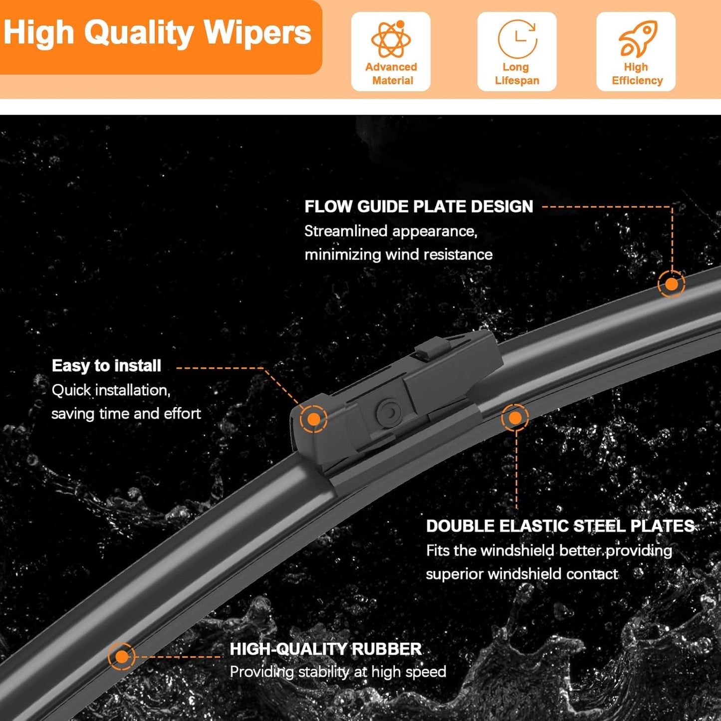 HULADAED® 24'' 21'' 13'' Windshield Wipers Replacement for Volkswagen Tiguan 2017-2007,Silicone Front Rear Wiper blades for MY Car-All Weather & Quiet(3 PACK)