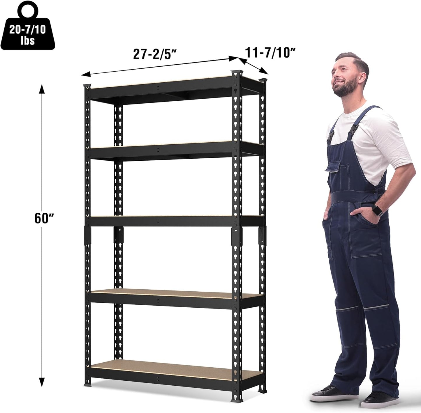 WORKPRO 5-Tier Steel Shelving Unit-Black, 27-2/5”W x 11-7/10”D x 60”H, Adjustable Storage Rack, Heavy Duty Shelf with MDF Board, 1650 lbs Load Capacity (Total) for Garage, Basement, Kitchen