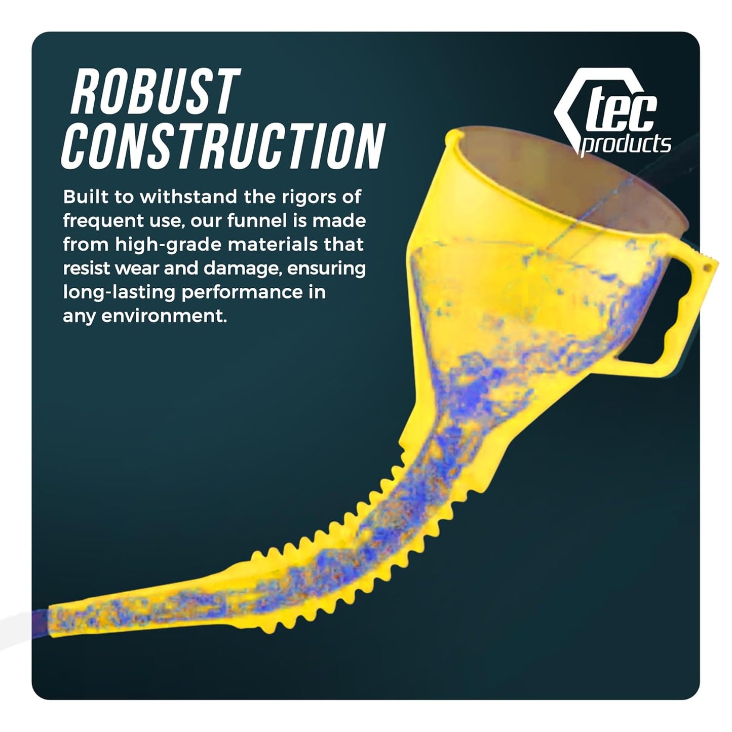 FlexAll Long Flexible Funnel for Automotive Use - Durable Nitrile Rubber - Ideal for Car Oil Change, Transmission Funnel Fluid, Diesel, Fuel, Gas - Made in USA - Yellow (16 x 5 Inches)