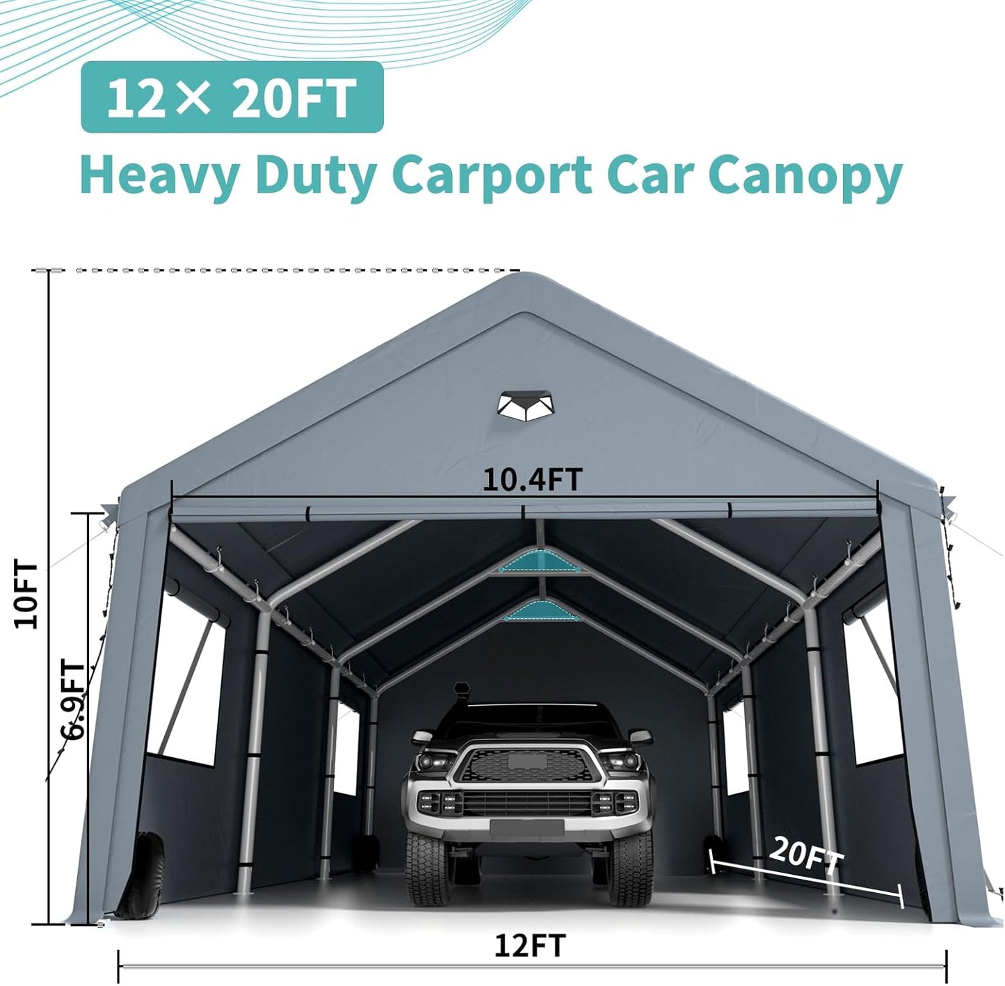 Carports 12X20 Heavy Duty，Car Ports with 180G Removable Side Walls, Carport Canopy, Portable Car Port Garage, Car Shelter All Weather,Gray