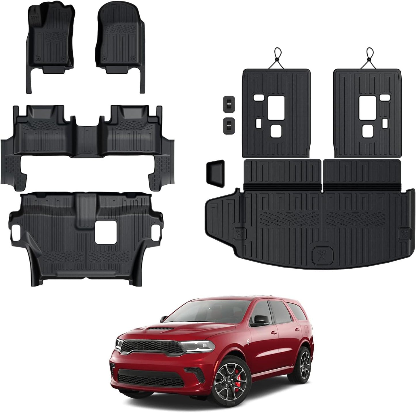 Floor Mats for 2016-2024 2025 Dodge Durango 7-seat, All Weather TPE Cargo Liner Cargo Mat and 3rd Row Backrest Mats for RT/GT Durango Accessories