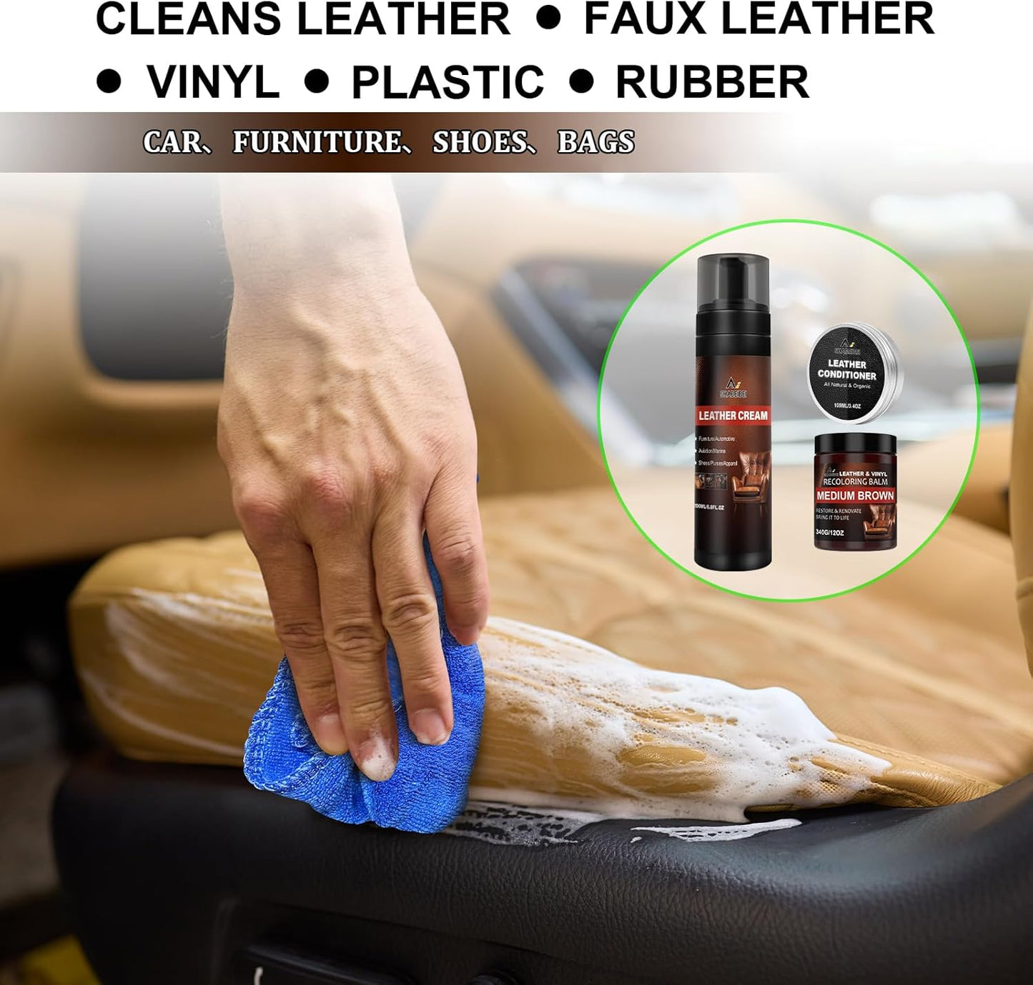 Leather Recoloring Balm Set,Leather Cleaner Restore Conditioner Mink Oil for Leather Repair Kit for Furniture Couches -Revives Repairs Scratches Leather Dye Furniture Polish (Medium Brown)