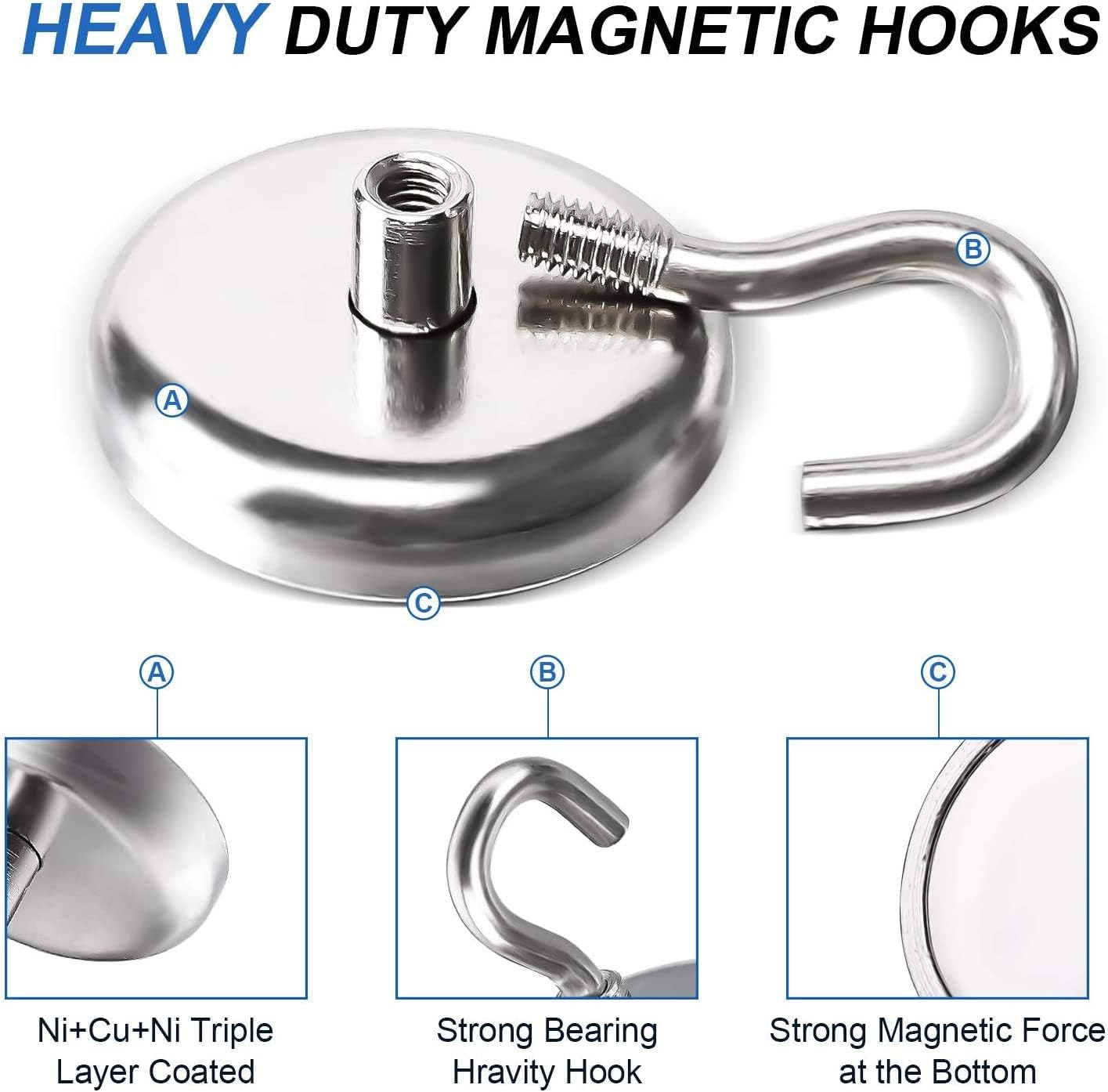 LOVIMAG 100LBS Heavy Duty Magnetic Hooks, Strong Neodymium Magnet Hooks for Hanging, Rare Earth Magnets with Hooks for Locker Accessories, Kitchen, Classroom, Office, Ceiling,Cruise Cabins, etc-12pcs