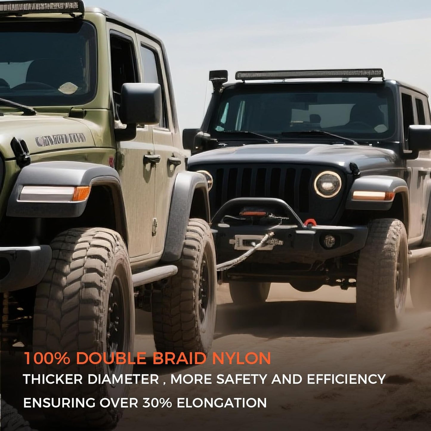 Kinetic Recovery Tow Rope, 48000LBS Snatch Strap with Soft Shackles, Extreme Duty 30% Elasticity Energy Offroad Towing Straps Kit for Car Jeep Trucks SUV UTV ATV Tractor - 1" x 20ft, Black