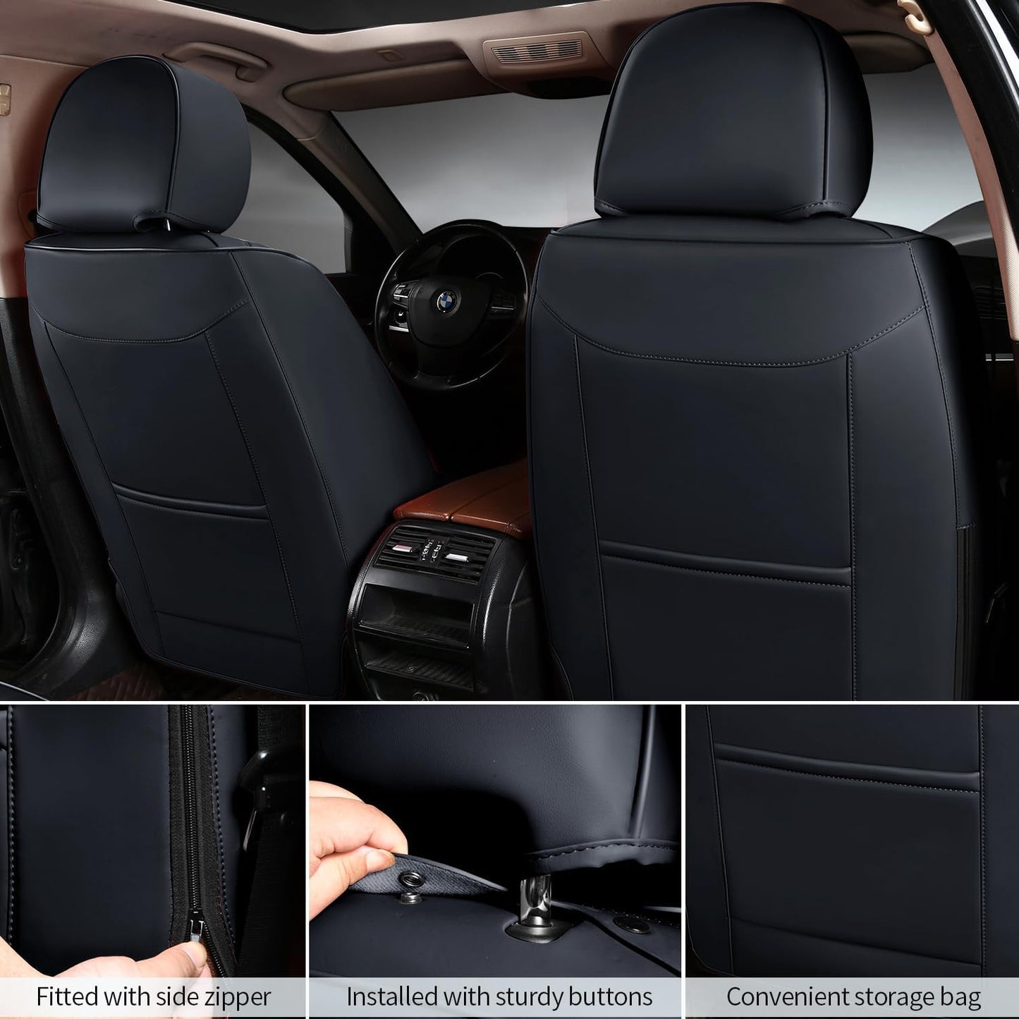 Car Seat Covers Full Set Leather Seat Covers Automotive Seat Covers Universal Car Seat Cover for Most Cars Black