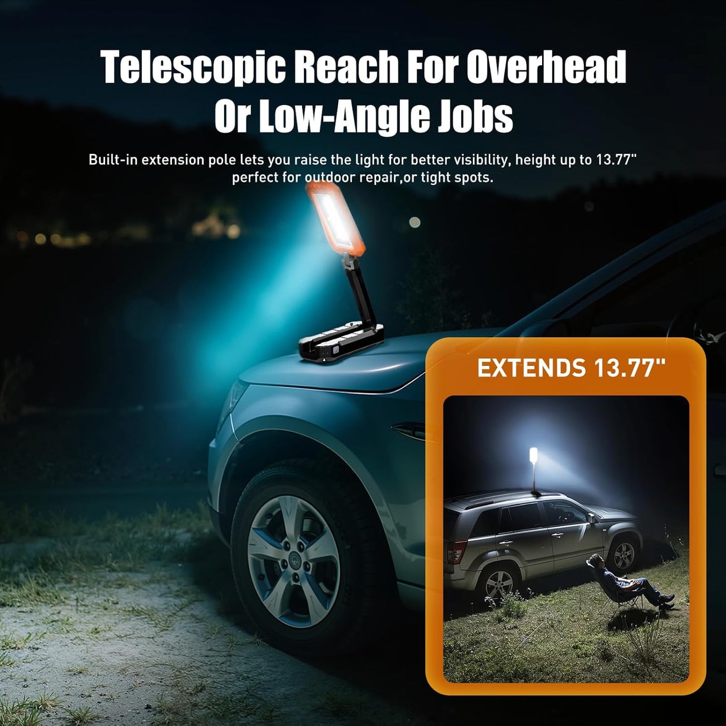 M KARMATER Rechargeable Work Light with Magnetic Base, 1200 Lumens LED Work Light, Portable Magnetic Work Lights with Hook Mechanic Light for Job Site, Workshop, Emergency and Camping