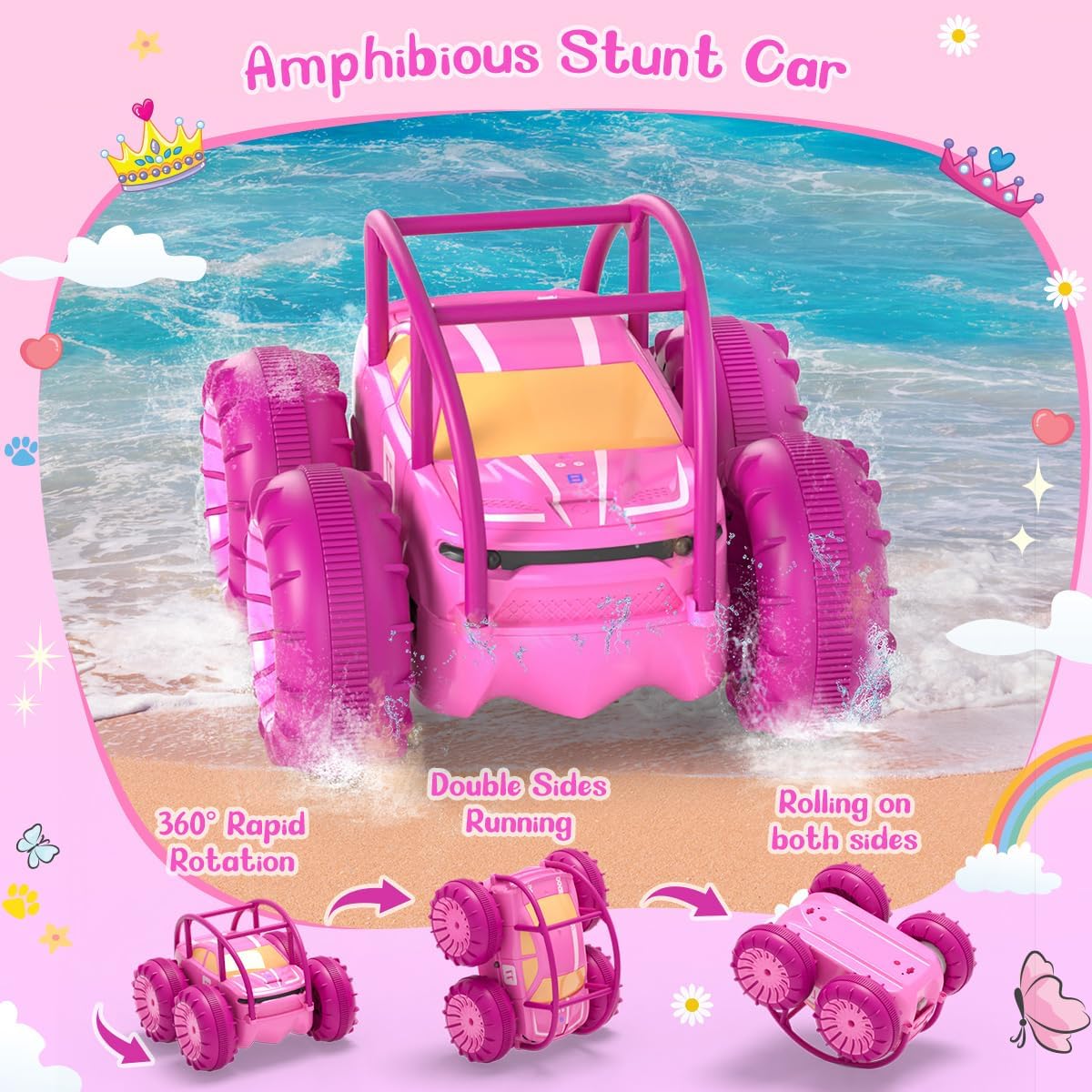 MaxTronic Amphibious Remote Control Car,Rechargeable RC Cars Toy 360° Flips Rotation Stunt Crawler 15KM/H 4WD All Terrain Outdoor Indoor Toy for Kids Boys Girls 3-12