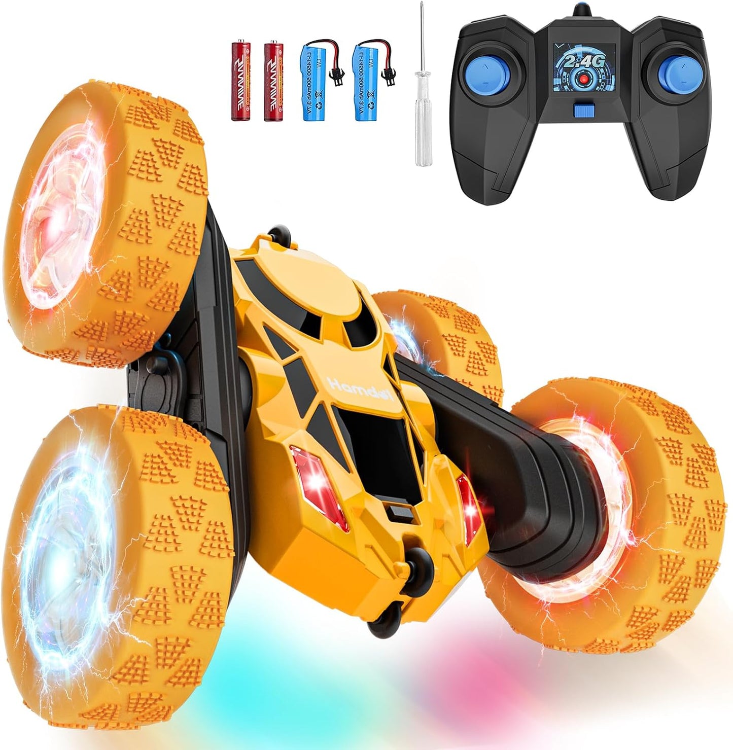 Remote Control Car, 360° Rotating 2.4GHz Fast Stunt RC Cars for Kids, Boy Toys Ages 6 7 8 9 10 Year Old, Gifts for Boys and Grils-Yellow